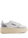 Autry White And Silver Low Top Platform Sneakers With Logo