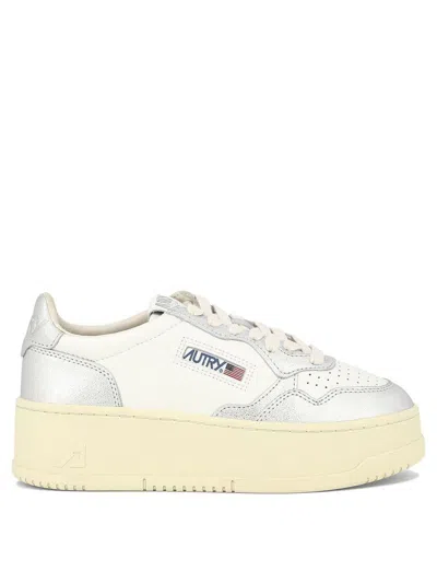 Autry Platform Low Leather Sneakers In Silver