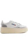 Autry Platform Low Leather Sneakers In Silver