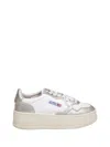 Autry Sneakers Platform Low In Pelle Bianca E Argento In Multi