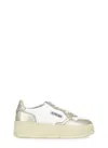 Autry Low Top Leather Sneakers With Metallic Panels In White