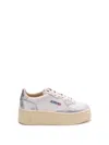 Autry White And Silver Low Top Platform Sneakers With Logo In White