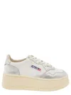 AUTRY WHITE AND SILVER LOW TOP PLATFORM SNEAKERS WITH LOGO IN LEATHER WOMAN
