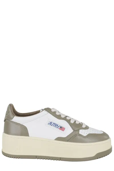 Autry Platform Sneakers With Military Green Accents In Multi