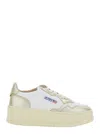 Autry Low Top Leather Sneakers With Metallic Panels In White