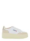 Autry Low Top Leather Sneakers With Metallic Panels In Gold
