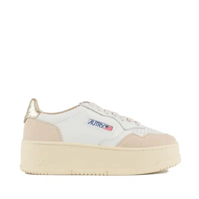 AUTRY AUTRY PLATINUM AND WHITE SUEDE AND LEATHER MEDALIST PLATFORM SNEAKERS