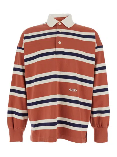 AUTRY ORANGE POLO SHIRT WITH LETTERING LOGO EMBROIDERED ON THE FRONT IN COTTON MAN