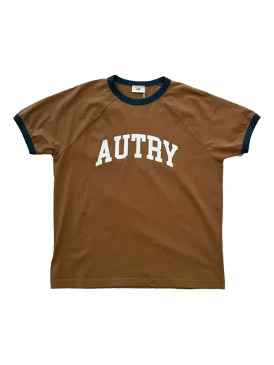 Autry Raglan-sleeve Ringer T-shirt In Brown