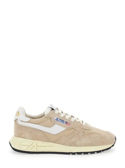 Autry Reel Wind' Beige Low Top Sneakers With Logo Detail In Suede In Neutrals