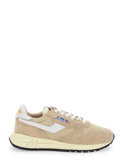 Autry 'reel Wind' Beige Low Top Sneakers With Logo Detail In Suede Woman