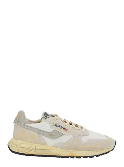 Autry Reel Wind Super Vintage Beige Low Top Sneakers With Logo Detail And Vintage Effect In Suede Man In White