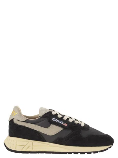 Autry Reelwind - Suede And Technical Textile Trainer In Black