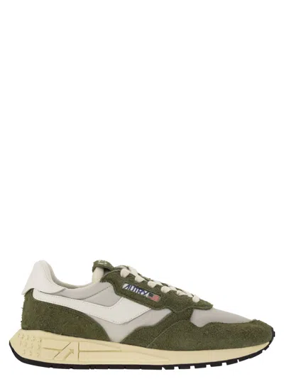 Autry Reelwind - Suede And Technical Textile Trainer In Military Green
