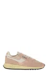 Autry Reelwind Low Nylon And Leather Craquele Pepper And White Sneakers In Pink