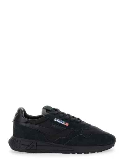 Autry Reelwind Black Low Top Sneakers With Logo Patch Ontongue And Side In Suede Man