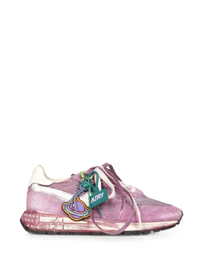 Autry Reelwind Distressed-finish Lace-up Sneakers In Pink