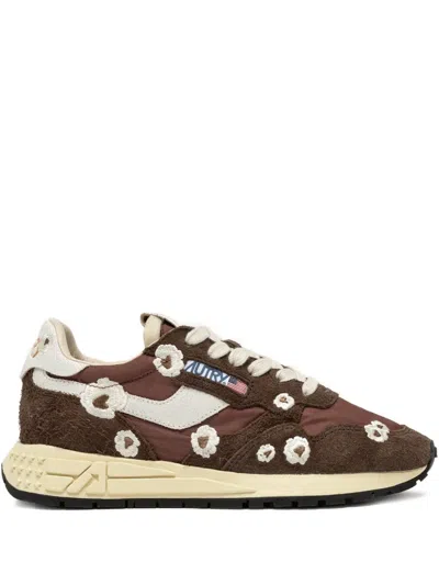 Autry Reelwind Embroidered-flower Sneakers In Brown