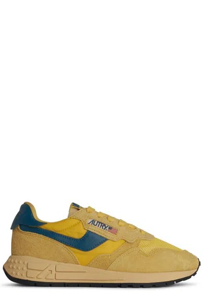 Autry Super Vintage Brushed Suede And Leather-trimmed Mesh And Shell Sneakers In Yellow