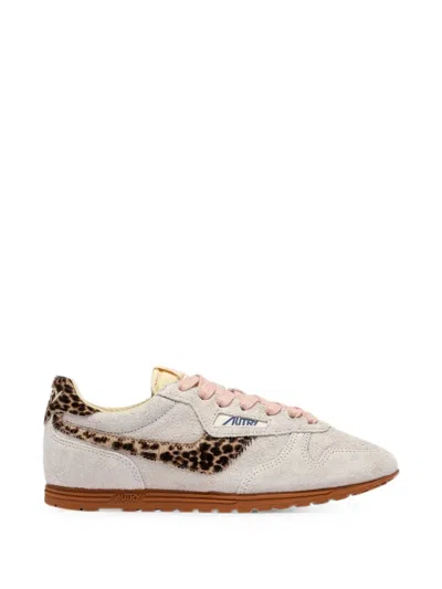 Autry Windspin Suede Sneakers With Animal Print Inserts In White