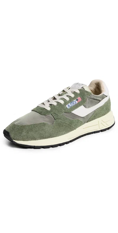 Autry Olive Green Reelwind Low Leather Accents Nylon Sneakers In Gray