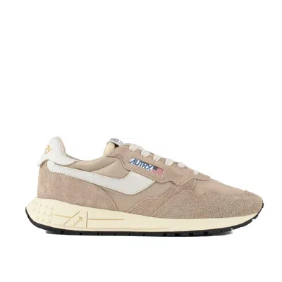 Autry Reelwind Low Nylon And Leather Craquele Pepper And White Sneakers In Sand