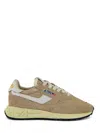 Autry Reelwind Low Nylon And Leather Craquele Pepper And White Sneakers In Beige