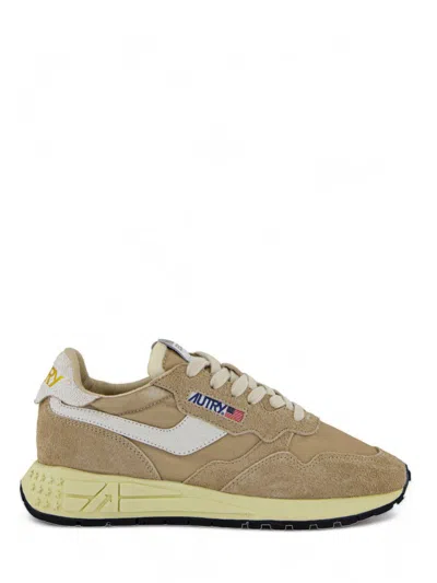 Autry Reelwind Low Nylon And Leather Craquele Pepper And White Sneakers In Beige