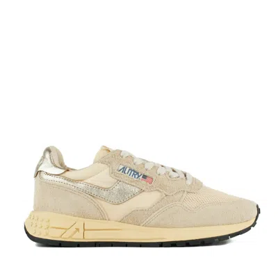 Autry Reelwind Low Nylon Suede And Leather Ecru And Platinum Sneakers In Nude