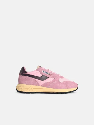 Autry 'reelwind Low' Pink Suede Blend Sneakers In Multi