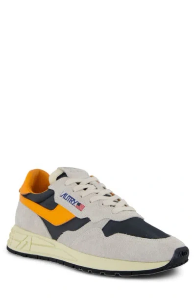 Autry White And Orange Suede And Nylon Reelwind Low Sneakers In Multi
