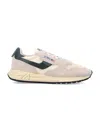 Autry Medalist Sneakers In Beige And Dark Green With Suede Inserts