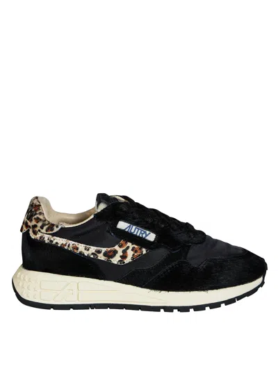 Autry Reelwind Low Leopard-print Pony-hair Sneakers In Black
