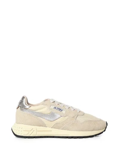 Autry Reelwind Low Sneakers In Ecru And Platinum Nylon And Suede In Multi