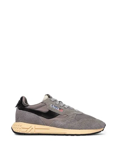 Autry Reelwind Low Sneakers In Lead And Black Nylon And Suede In Gray
