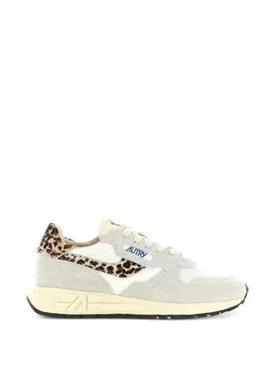 Autry Reelwind Low Sneakers In Nylon And Suede Color White And Leopard
