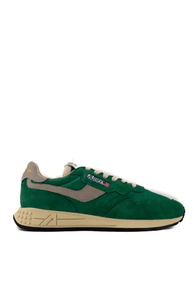 Autry Reelwind Low Sneakers In Nylon And Suede In Green