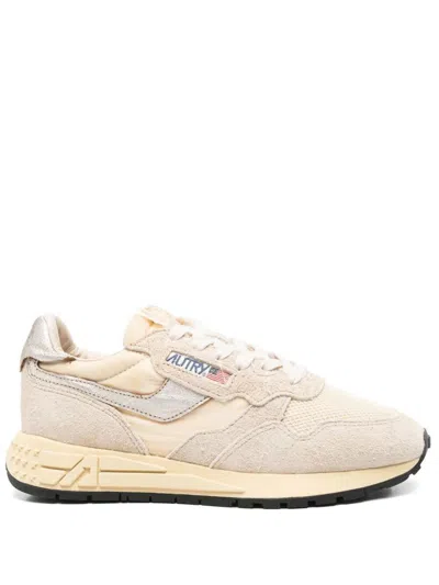 Autry Reelwind Low Sneakers In Nylon Suede And Leather Color Ecru And Platinum Shoes In Neutral