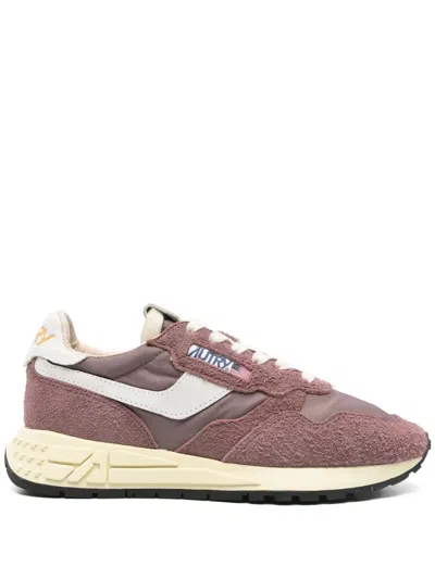 Autry Reelwind Low Sneakers In Taupe Nylon And Suede In Purple
