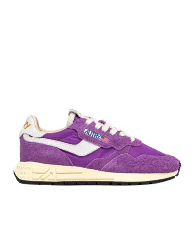 Autry Reelwind Low Sneakers In White And Dewberry Nylon And Suede In Purple