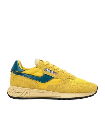 Autry Reelwind Low Sneakers In Yellow And Corsair Suede And Nylon