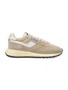 Autry Reelwind Low Nylon And Leather Craquele Pepper And White Sneakers In White Pepper