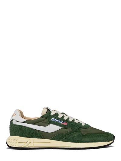 Autry Reelwind Low Sneakers With Crackled Leather Inserts In Green