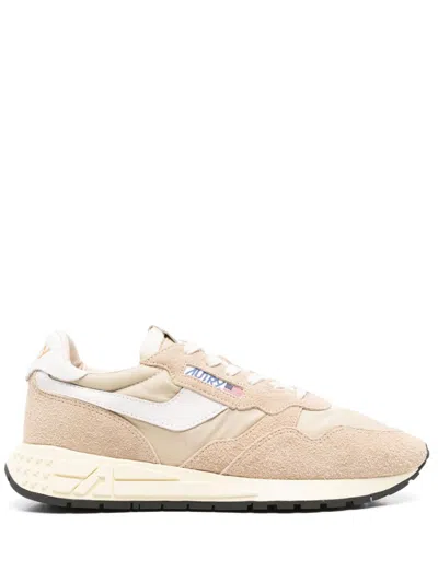 Autry Reelwind Low Leather And Nylon Sneakers In Beige