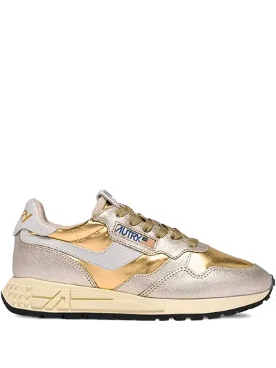 Autry Reelwind Metallic Leather Sneakers In Gold