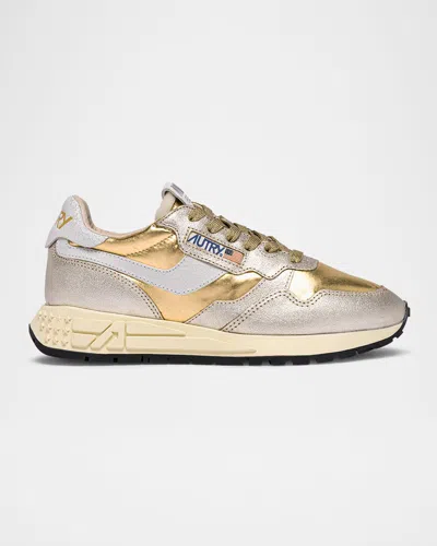 Autry Reelwind Metallic Retro Trainer Sneakers In Gold