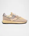 Autry Reelwind Mixed Leather Retro Trainer Sneakers In Gold
