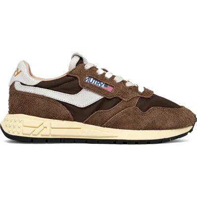 Autry Reelwind Low Suede-trimmed Leather Sneakers In Brown