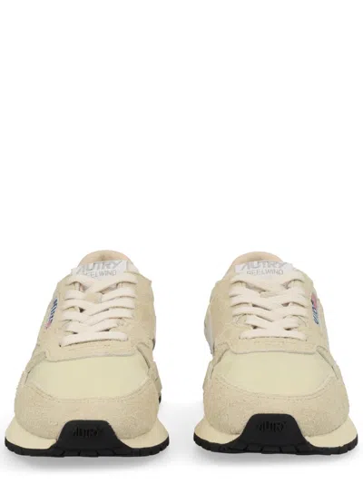 Autry Powder Nylon Leather Trainer In Gold