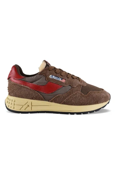Autry Low-top Sneakers With Padded Collar And Textured Sole In Brown